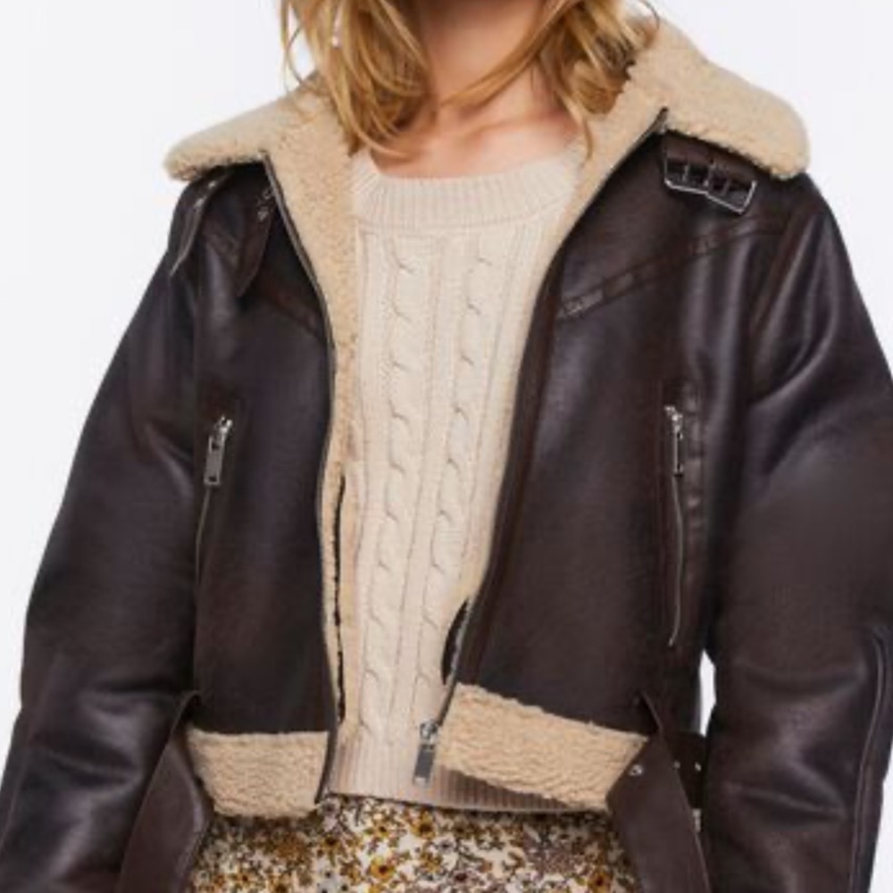 Faux Shearling-Trim Moto Jacket